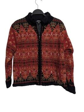 Icelandic Design Wool‎ Y2K Lined Zip Up Folk Heritage Cabin Sweater Size Medium